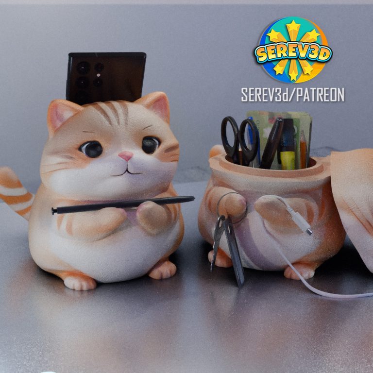 030_Cute Chubby Orange Cat- Phone & Pen Holder - Reference image