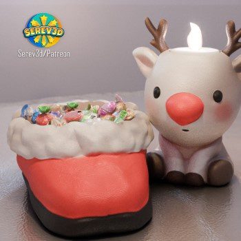 Baby Rudolph in Santa’s Boot (Candle holder & Candy Container)