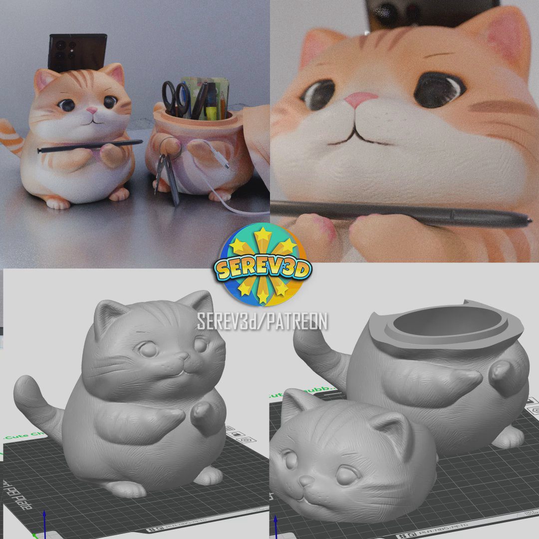 Cute Chubby Orange Cat – Phone & Pen Holder